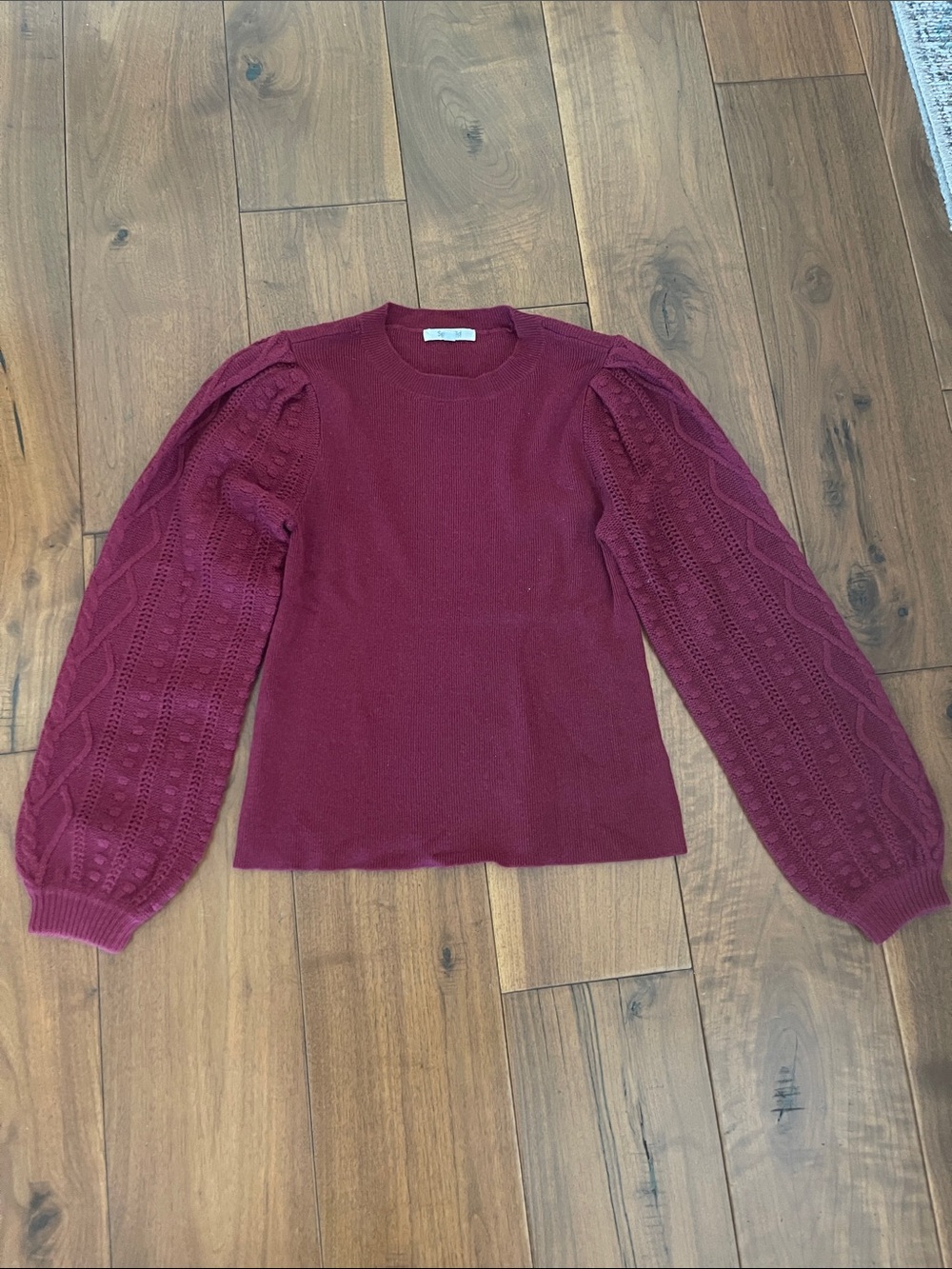 Splendid Burgundy Puff-Sleeve Crew Sweater
